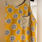 Kaileigh Kayleigh Mustard Yellow Navy Medallion Striped Mixed Material Tank XL Photo 1