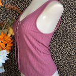 Charlotte Russe Dusty Pink Ribbed Lace-Up Cropped Tank Top | X-SMALL | Photo 2