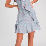 Lulus  Radiant Rosa Light Blue Floral Print Ruffled Mini Dress Size M Photo 0