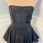 Vintage 80's AJ Bari Strapless Rhinestone Peplum Cut out Back Silk Dress XS Black Photo 1