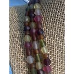 Vintage 3 Strand Glass Bead Necklace Matte Beads Muted Purple Green Yellow Adj Photo 2