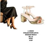 J.Crew COLLECTION GOLD LEATHER SEQUIN ANKLE STRAP HEELS SANDALS 10 NEW $298 Photo 1
