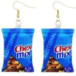 Chex Mix Earrings Chip Snack Bag Dangle Jewelry Acrylic Cute Food Blue Photo 0