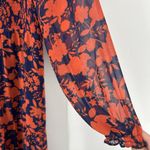 Julia Jordan  Smocked Floral Tiered Maxi Dress Orange Blue Sheer Sleeves Size 12 Photo 3