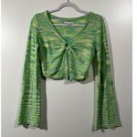 American Eagle AE Bell Sleeve Ring-Front Long Sleeve Sweater Size Small Green Knit Photo 2