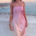ZARA  midi dress maxi tie dye pink beige satin strapless wedding shower date Photo 9