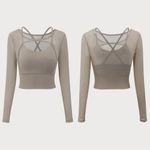 BERLOOK Khaki Cut Out Long Sleeve Light Support Top ONLY 75 Silver Photo 5
