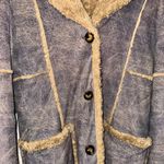 PENNY LANE VINTAGE BLUE SOFT VELVET FEEL FAUX FUR TRIM COAT Size undefined Photo 2