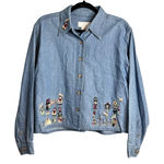 Christopher & Banks Christopher Banks Denim Shirt Size L Embroidered‎ Button Up Boxy Crop Cottage Photo 0