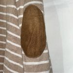 Staccato  Womens Cardigan Sweater Small Waterfall Beige/White Stripe Elbow Patch Photo 5