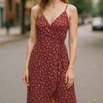 Womens Romantic Wrap Floral Cami Dress Red Spring Vacation Summer Small/Medium Photo 0