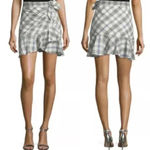 Veronica Beard  Kaia tie waist blue white plaid ruffle miniskirt waist 26-27” P38 Photo 3
