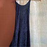 Love by Design Vesta Stretch Lace Maxi Dress Long Cross Back Slit Blue Size L Photo 2