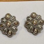 Monet Women’s Signed  Faux Pearl Two Tone Clip On Earrings Photo 0