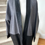 Natori Grey & Faux Leather Trim Open Kimono Cardigan Photo 0