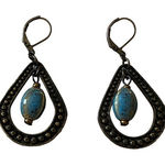 Premier Designs  Brass Tone Blue Drop Bead Loop Earrings‎ Photo 0
