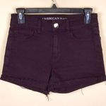 American Eagle  Women’s Hi-Rise Shortie Burgundy Purple Rolled Hem Denim Shorts Photo 0