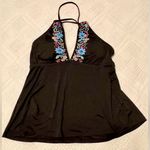 Apt. 9  Tankini - swim top - black with multi color floral embroidery - Medium Photo 1