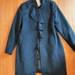 DKNY  Coat Womens 12 Green Wool Blend Ruffle Front Snap Button Long Jacket Photo 0