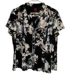 212 Collection Button Down Blouse Short Sleeve Black White Floral L Size L Photo 0