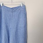 1. State [] Blue White Striped Linen Blend High Rise Wide Leg Crop Pants Sz Large Photo 4