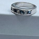 Boutique Blue Sapphire and rhinestone silver plated ring size 6:25 Photo 6
