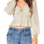 Celebrity Pink  Light Green Long Sleeve Crinkle Woven Top Size M Photo 0