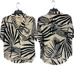 AYR  Pool Boy Shirt Black Cream Palapa Print Silk Blend Short Sleeve Button Down Photo 1