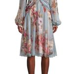 PatBo Peony Print Cutout Midi Crepe Long Sleeve Blue Pink Dress US Size 12 Photo 7