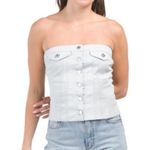ZARA NWT Denim Crop Top Corset Bustier Subtle Sheen Sparkle Shimmer Silver, Sz S Photo 3