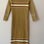 Free People Tan Brown Long Sleeve Sport Stripe Sweater Dress Midi Ribbed size XS Photo 0