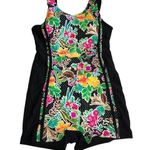Modest Swimsuit Size US M L Korean 3XL One Piece Korean Black Floral Boyshort Size L Photo 0