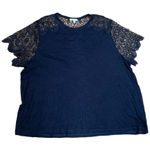 89th & Madison Navy Lace Sleeve Spandex Blend Top Plus Size 3X Blue Photo 0