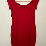 Bebe NWT  Lipstick Red Bodycon Cap Sleeve Wrap Front Stretch Sheath Dress 12 Photo 7