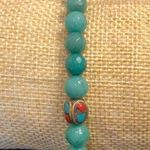 Faceted Jade Bead Bracelet w Bronze Accent Beads w Coral & Turquoise Inlay Photo 0