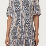 Loft  Mini Dress Women's XL Multicolor Swing Tiered Half Sleeve Split V-Neck Photo 0