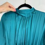 ZARA NWT  Satin Effect Mini Dress Sz Small Teal Blue Pleated Tie Back Photo 9