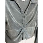 Hello Molly Hello‎ Molly Size 8 Grayish Blue Shimmer Button Front Collared Shirt Photo 3