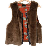Cynthia Rowley  Brown Faux Fur Vest with Orange Print Lining Size L Mobwife fall Photo 0