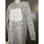SO  Intimates One-piece Pajamas Womens Medium Gray Stars Hooded Zip Sherpa Fleece Photo 4
