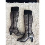 Born Women's Leather Knee High Boots Metallic Silver Block Heel Side Zip Sz 6.5 Photo 1