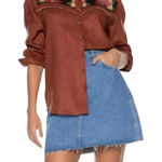 Farm Rio NWT Brown Beaded Fringe Oversized Button-Down Aztec Embroidered Shirt S Photo 0