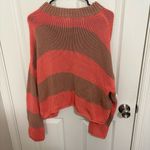 Aerie Coral Pink and Tan Striped Knit Oversized Sweater Photo 6