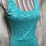 Teal Blue Lace Small Stretchy Summer Blouse Business Casual Photo 2