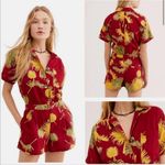 Free People Malibu Short Sleeve Romper XS Maroon Tropical Print Vacation Casual Photo 1