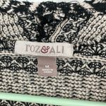 Roz & Ali Roz‎ & Ali Size Medium Sweater Black & White Loose Knit 3/4 Sleeve Open Front Photo 3