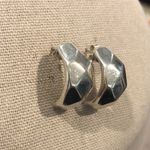 Sterling Silver Art Deco  Modern Faceted 925 Hoops with Post Backs Earrings Photo 2