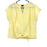 CAbi Talbots Size Medium Petite Blouse Yellow Plaid Cropped Cap Sleeve Cottagecore‎ Photo 0