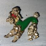 Charming Vintage Rhinestone Green Poodle Pin Gold Photo 1
