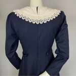 Vintage Victorian Dress Lolita Lace Collar Navy Blue Bow Back Whimsigoth Pockets Photo 5